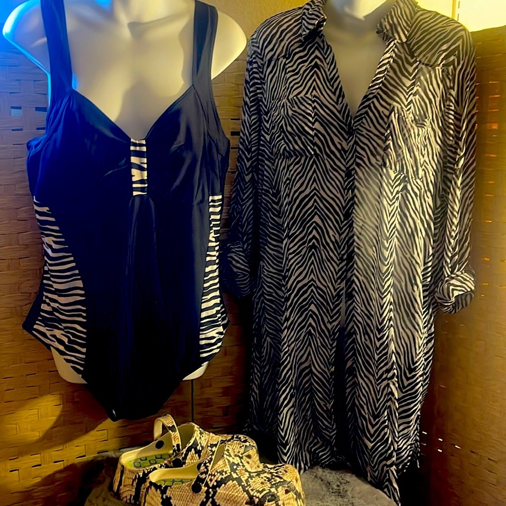Zebra print and Black one piece/ Sheer Zebra print Cover Up